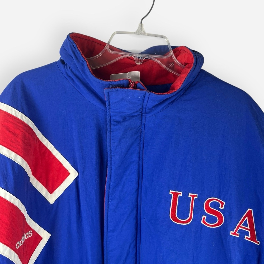 Vintage adidas USA Puffer Coat Red White Blue 3 Stripe‎ XL Team Olympics Soccer - Picture 2 of 12
